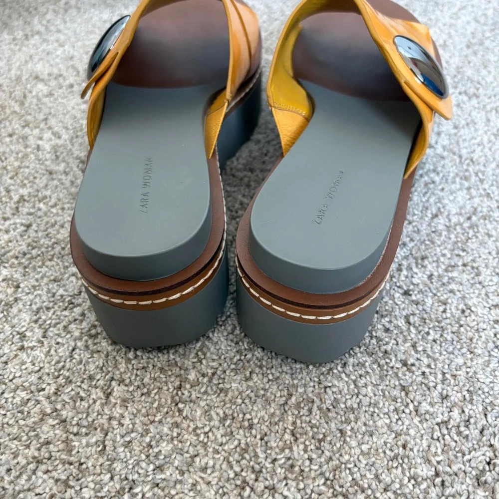 Zara Y2K 90s Platform Slip On Sandal Mules Mustard Yellow Size 38 - Picture 5 of 11
